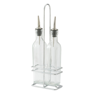Winco GOB-8S 8 Oz Oil and Vinegar Cruet Set with Chrome Plated Rack