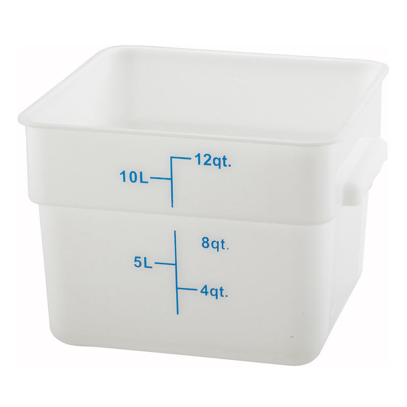 Winco PESC-12 12 Quart Square Food Storage Container - White Polypropylene Built-in Handles