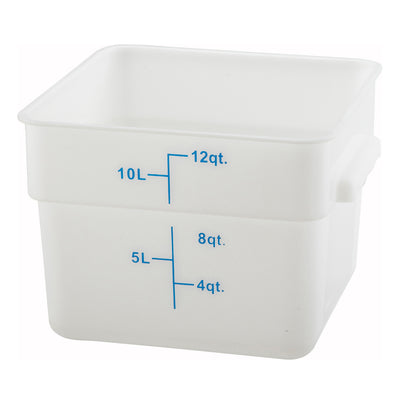 Winco PESC-12 12 Quart Square Food Storage Container - White Polypropylene Built-in Handles