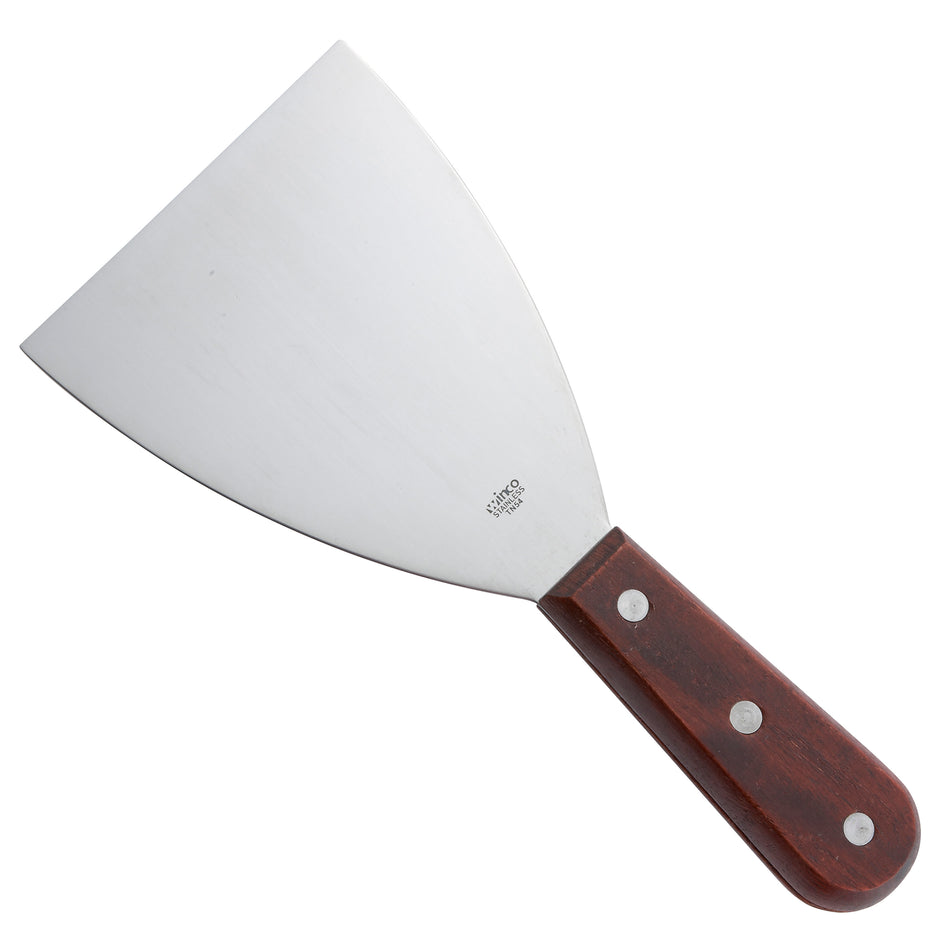 Winco TN54 4-7/8 Inch Blade Grill Scraper Wooden Handle Stainless Steel