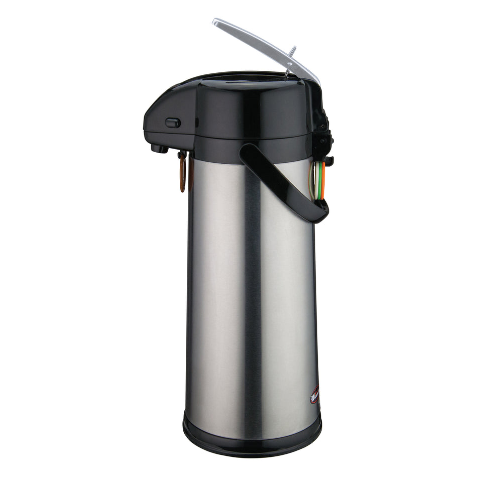 Winco AP-835 Glass Lined Airpot with Lever Top, Stainless Steel Body - 3 Liter