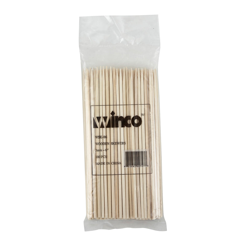Winco WSK-06 6 Inch Bamboo Skewers Disposable 100 Count Pack