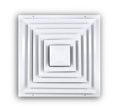 TRUaire 56016X16, 16x16 Step-Down T-Bar Ceiling Diffuser, 18 in Neck, White Steel Ceiling Air Vent, TAI5601616 Series
