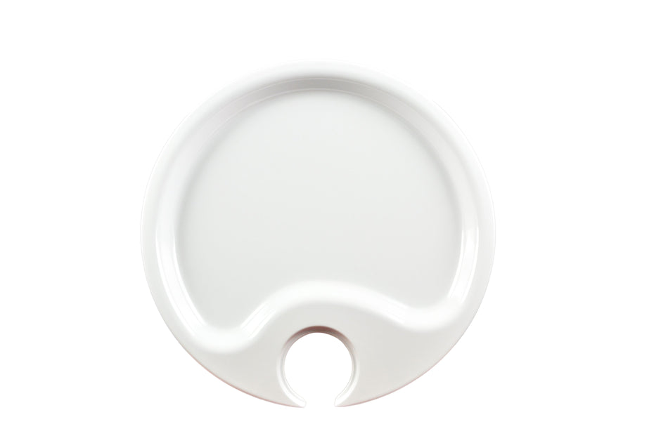 10-1/2" Diameter, Round Party Plate with Thumb Hold, White Color, Melamine, BPA Free, Dishwasher Safe, Break-Resistant, Shatter-Resistant, No Microwave, No Oven, NSF