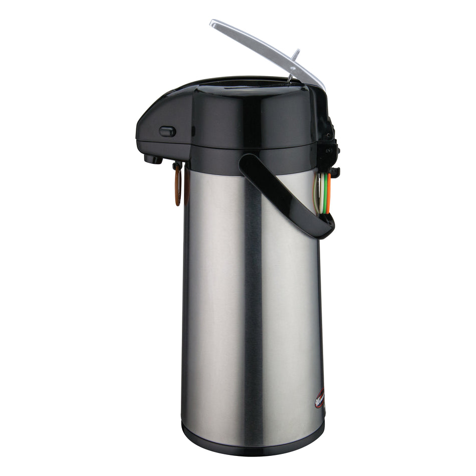 Winco AP-822 Glass Lined Airpot with Lever Top, Stainless Steel Body - 2.2 Liter