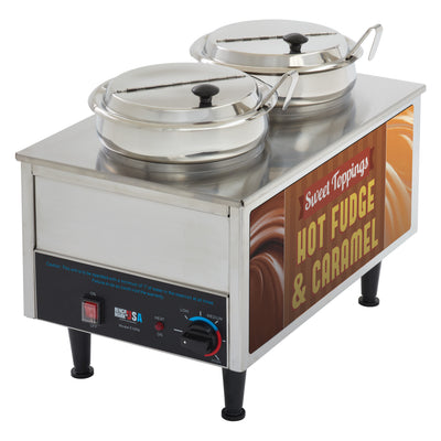 Winco 51072H 21 Inch Food Topping Warmer with 2 Wells and Ladles