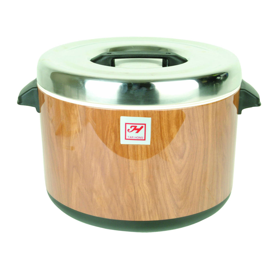 60 Cups Insulated Sushi Rice Pot, Wood Grain Exterior, Stainless Steel Interior & Lid with Polypropylene Handle, Made in Taiwan, Not an Electric Unit , No Plug needed, NSF