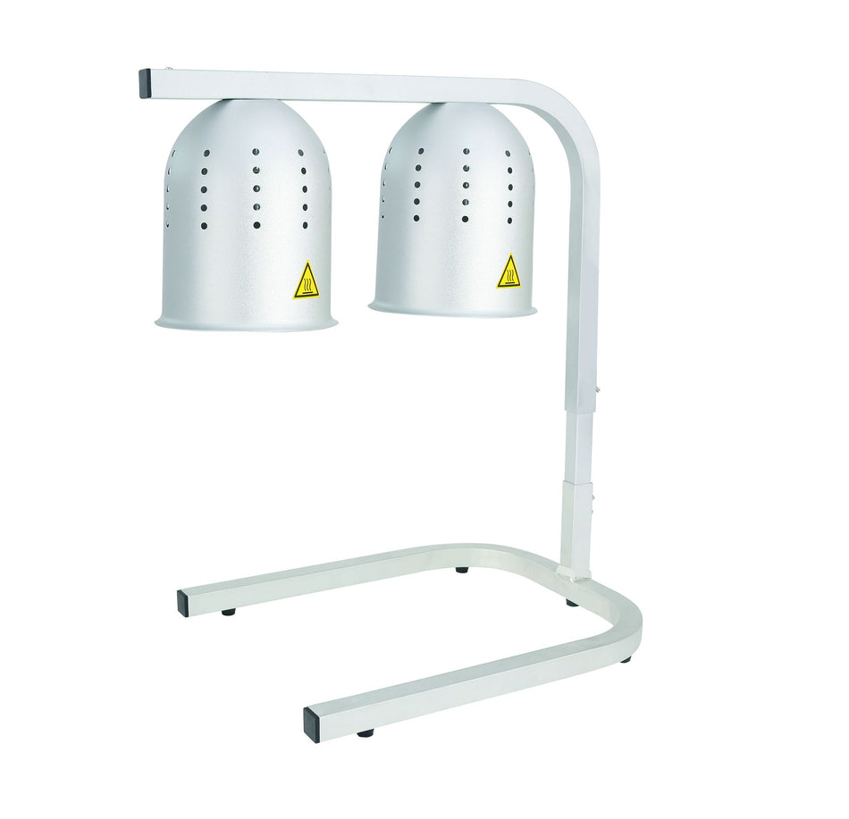 19-2/7" x 13-7/9" x 23" Freestanding Dual Heat lamp, with Adjustable arm height of 23" - 30", Aluminum Frame with 5.42 ft Long power cord, Voltage:  110V-120V/60Hz, Wattage: 500 W, ETL, Ships in knock-down package