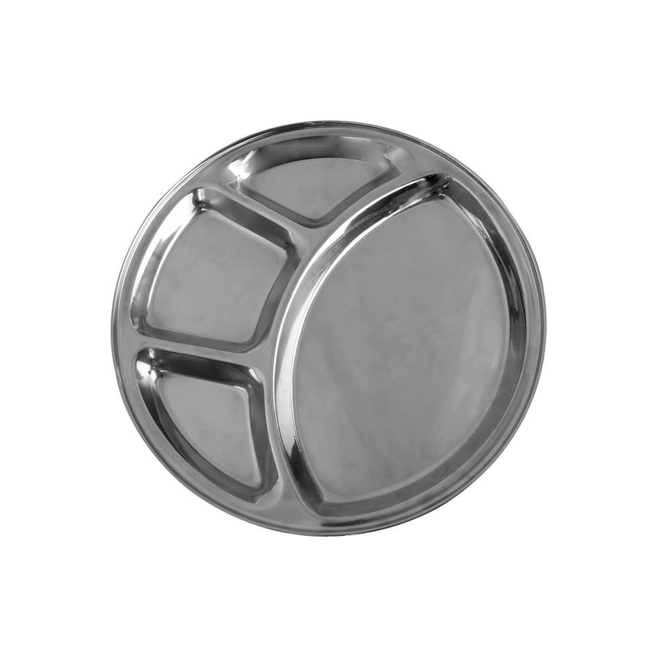 12-1/2" Diameter x 1" Thickness, 4-Compartment Tray, Stainless Steel, Dishwasher Safe