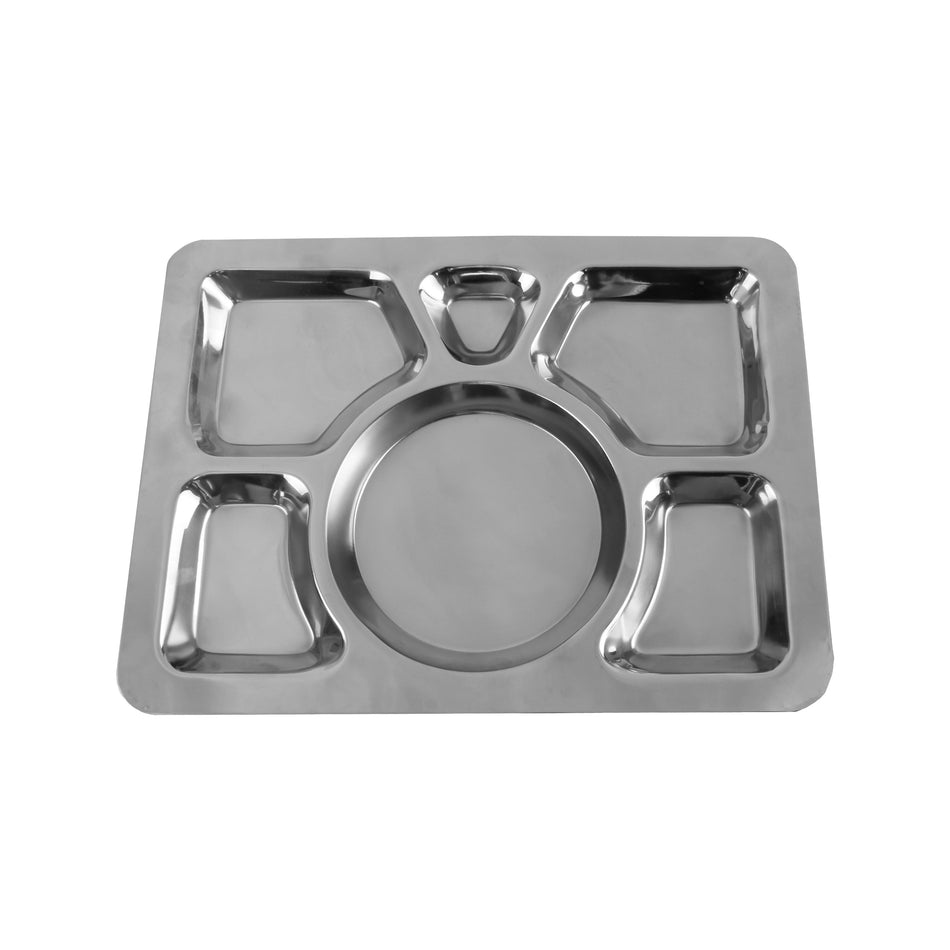 11-3/8" x 15-3/8" x 1", 6-Compartment Tray, Stainless Steel, Dishwasher Safe