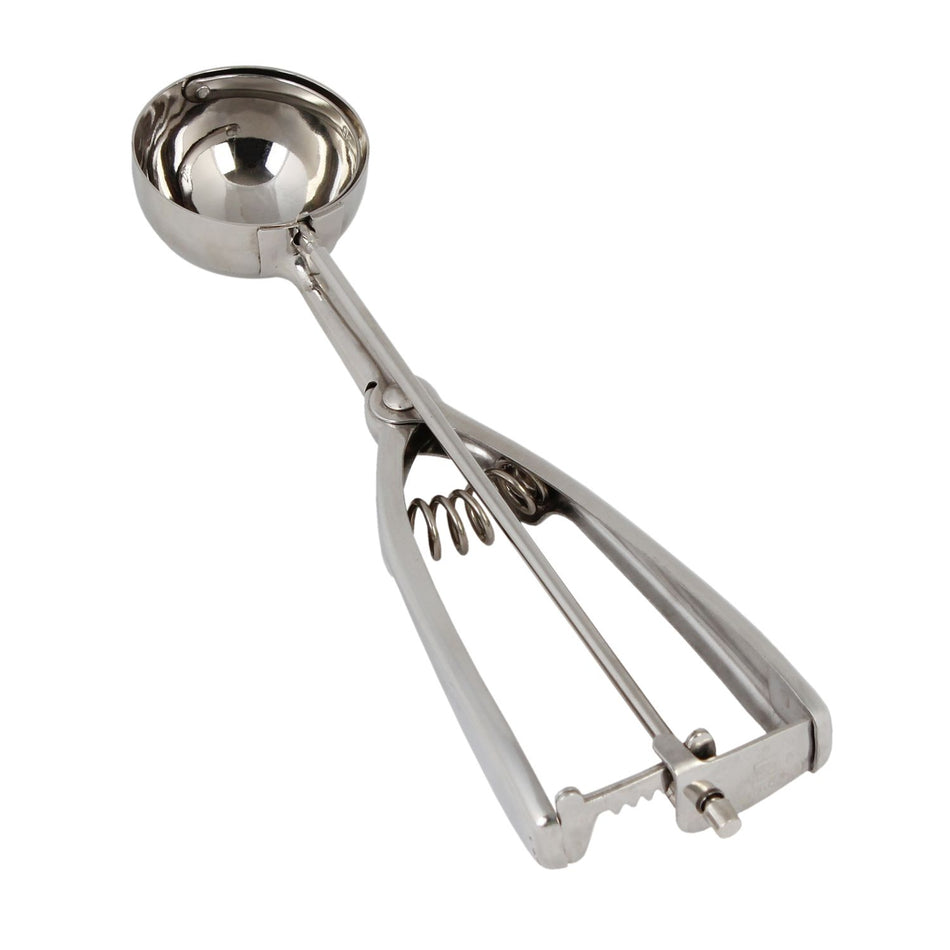 1-1/4 oz, No. 30, 8-3/4" x 2-3/8" x 1-1/4", Bowl Diameter 1-15/8", Ambidextrous Scoop, Stainless Steel 18/8, 304 Material, Twin Grip Handle, Tension Free, spring release for easy handling