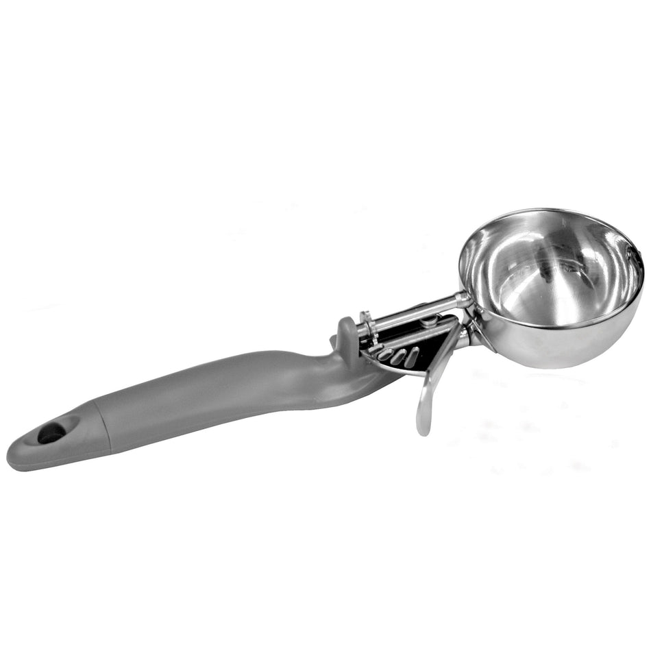 4 oz, No. 8, 10-1/4" x 3-1/4" x 1-3/4", Lever Disher, Gray Color, Stainless Steel 18/8, 304 Material, Polypropylene Ergonomic Handle, Color Coded, Dishwasher Safe, Accurate Portion, Easy to Clean, NSF