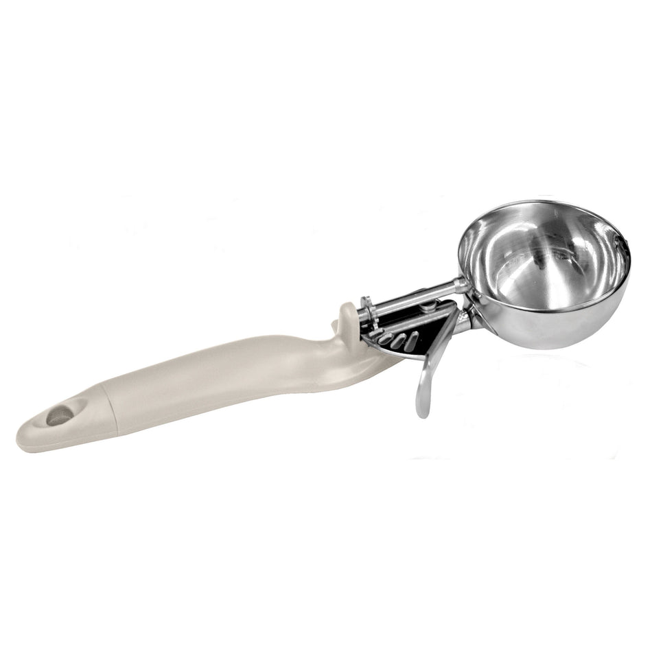 3-1/4 oz, No. 10, 10-1/4" x 3-1/4" x 1-3/4", Lever Disher, Ivory Color, Stainless Steel 18/8, 304 Material, Polypropylene Ergonomic Handle, Color Coded, Dishwasher Safe, Accurate Portion, Easy to Clean, NSF
