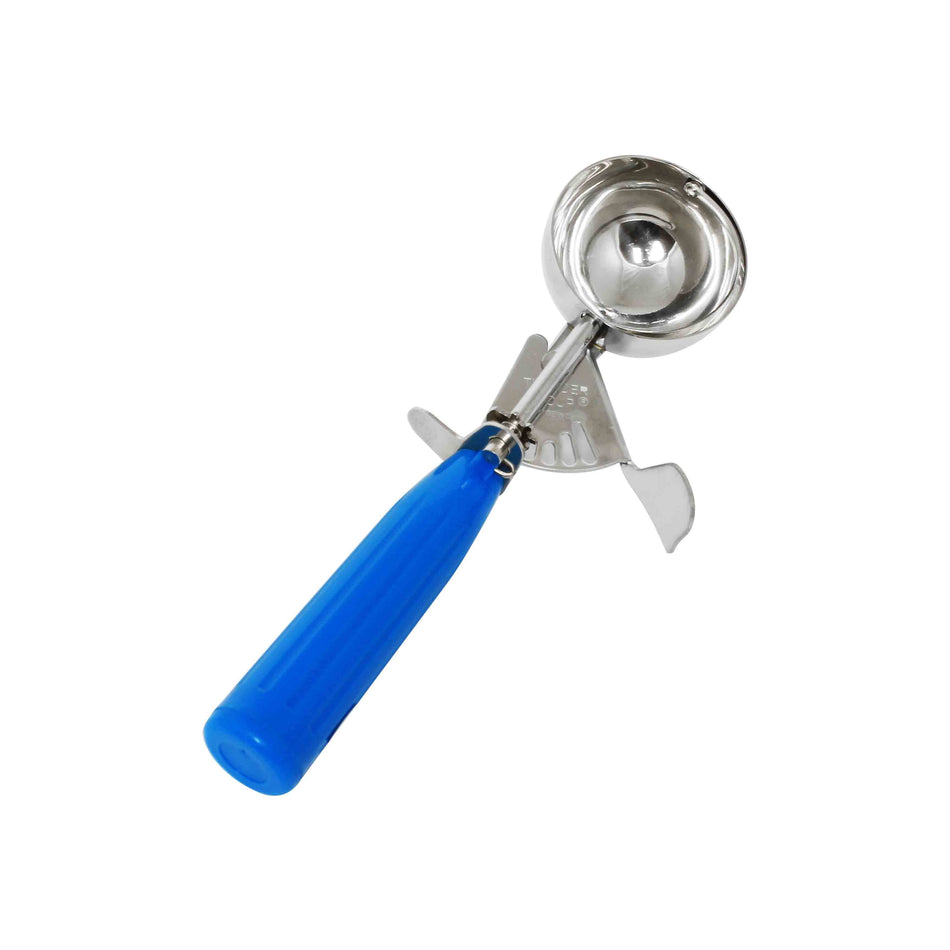 2 oz, No. 16, 8-3/8" x 3-1/8" x 1-3/8", Ice Cream Disher, Blue Color, Stainless Steel 18/8, 304 Material, Polypropylene Handle, Color Coded, Dishwasher Safe, Accurate Portion, Easy to Clean, NSF
