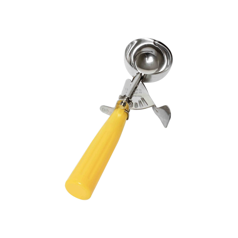 1-5/8" x 3-1/4" x 1-1/4", Ice Cream Disher, Yellow Color, Stainless Steel 18/8, 304 Material, Polypropylene Handle, Color Coded, Dishwasher Safe, Accurate Portion, Easy to Clean, NSF