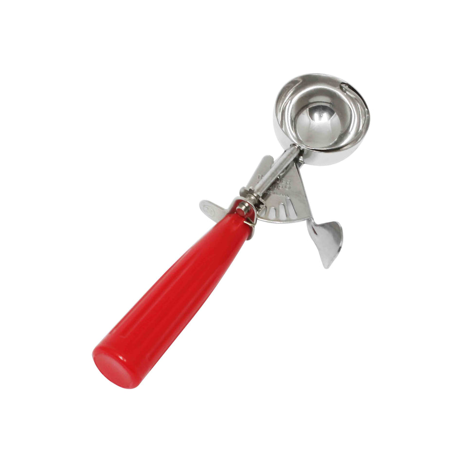 1-1/3 oz, No. 24, 8-1/4" x 3" x 1-1/4", Ice Cream Disher, Red Color, Stainless Steel 18/8, 304 Material, Polypropylene Handle, Color Coded, Dishwasher Safe, Accurate Portion, Easy to Clean, NSF
