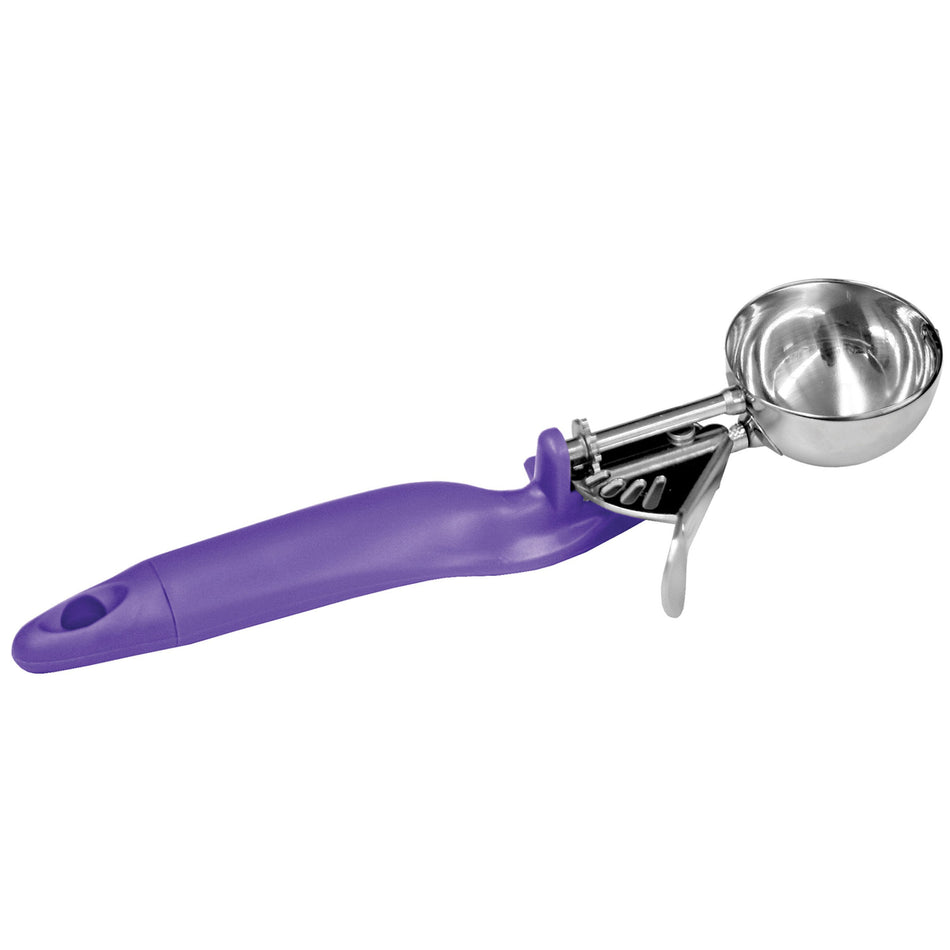 3/4 oz, No. 40, 1/4" x 2-3/4" x 1-1/8", Lever Disher, Orchid Color, Stainless Steel 18/8, 304 Material, Polypropylene Ergonomic Handle, Color Coded, Dishwasher Safe, Accurate Portion, Easy to Clean, NSF
