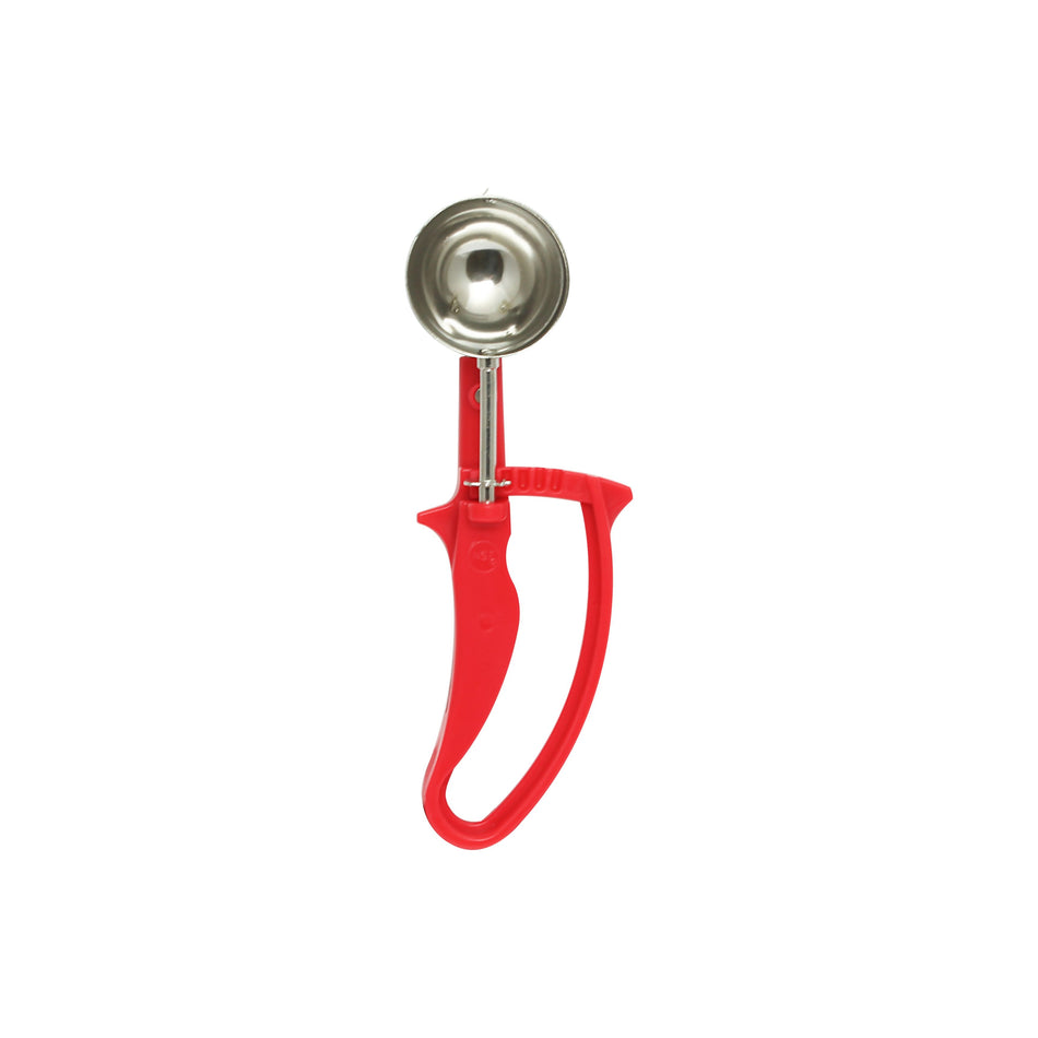 1-1/3 oz, No. 24, 8-1/4" x 2-3/4" x 1-1/2", Disher, Red Color, Stainless Steel 18/8, 304 Material with Acetal Copolymer Easy Grip Handle, Color Coded, Dishwasher Safe, One-Piece Construction, Accurate Portion, Easy to Clean, NSF