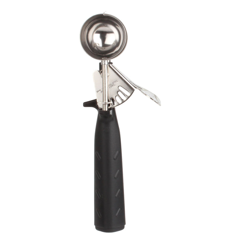 Thunder Group SLDS230P 1 Oz Round Bowl Disher Thumb Press Black Stainless Steel