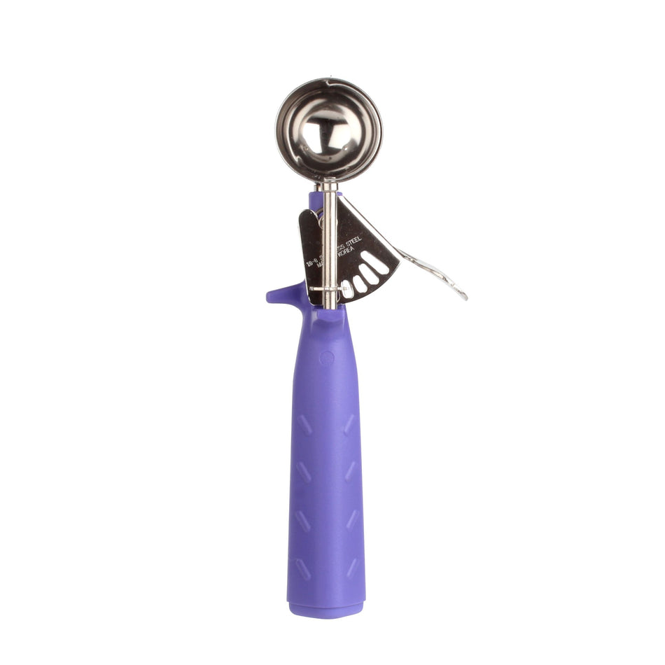 3/4 oz, No. 40, 8-1/4" x 3" x 1-1/4", Disher, Orchid Color, Stainless Steel 18/8, 304 Material with Polypyrene Triangle Handle, Color Coded, Dishwasher Safe, One-Piece Construction, Accurate Portion, Easy to Clean, NSF