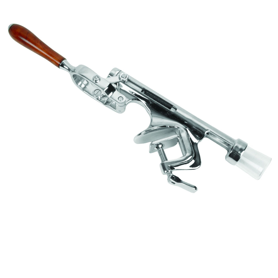 11-3/4" x 11" x 2" Table Mount Wine Opener, Clamp on Maximum 1.5" Thickness Table, Stainless Steel with Wooden Handle