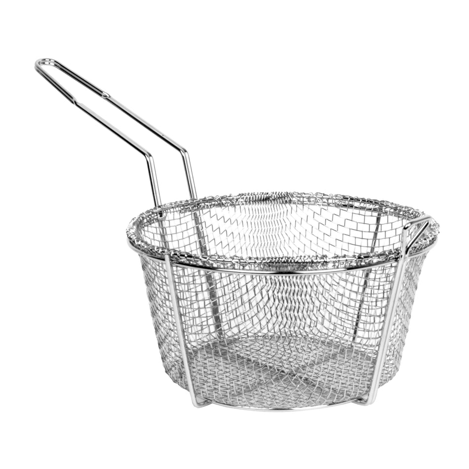 11-1/2" Diameter x 5-3/8" Height, Round Fry Basket fits ALSF003, Nickel Plated, with Under Cross-Support, Handle Length:  9-1/2", Handle Heights:  2-1/8", Front Hook:  1-3/8" Height