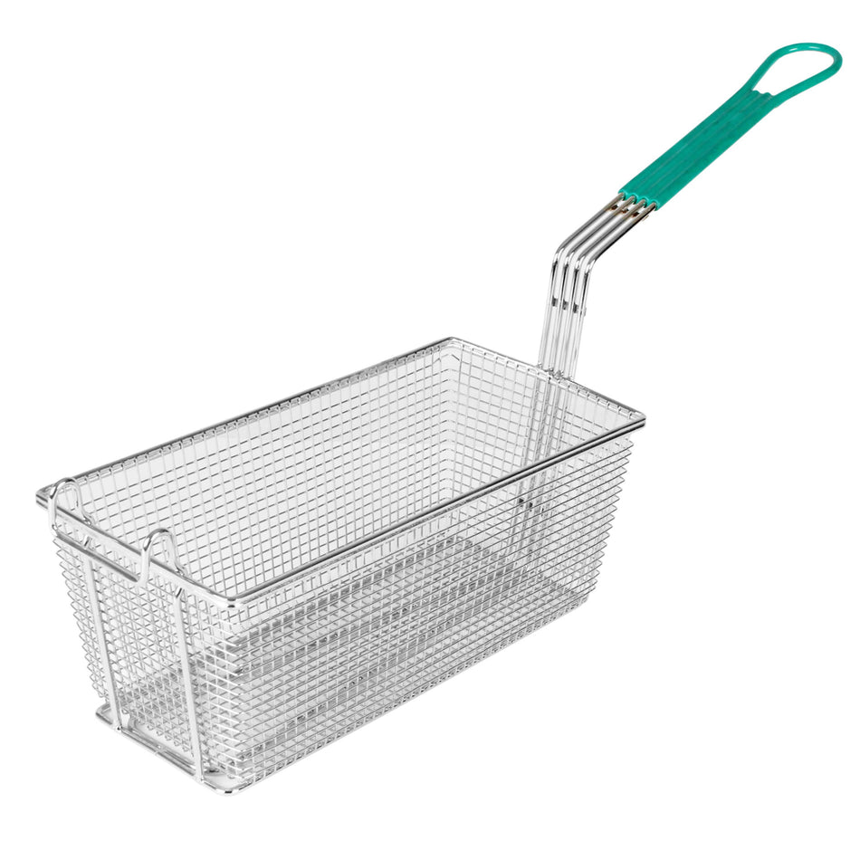 Thunder Group SLFB004 13 Inch Rectangular Fry Basket Wire Mesh Green Handle Nickel Plated