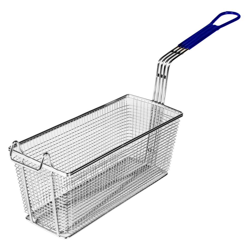 Thunder Group SLFB005 13-3/8 Inch Rectangular Fry Basket Wire Mesh Blue Handle Nickel Plated