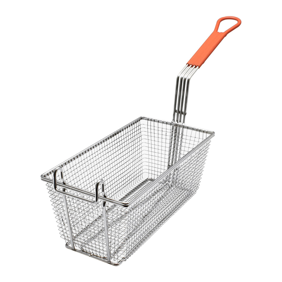 Thunder Group SLFB008 12-1/8 Inch Fry Basket Rectangular Wire Mesh Orange Handle Nickel Plated
