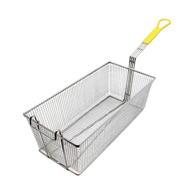 Thunder Group SLFB009 17 Inch Rectangular Fry Basket Wire Mesh Yellow Handle Nickel Plated