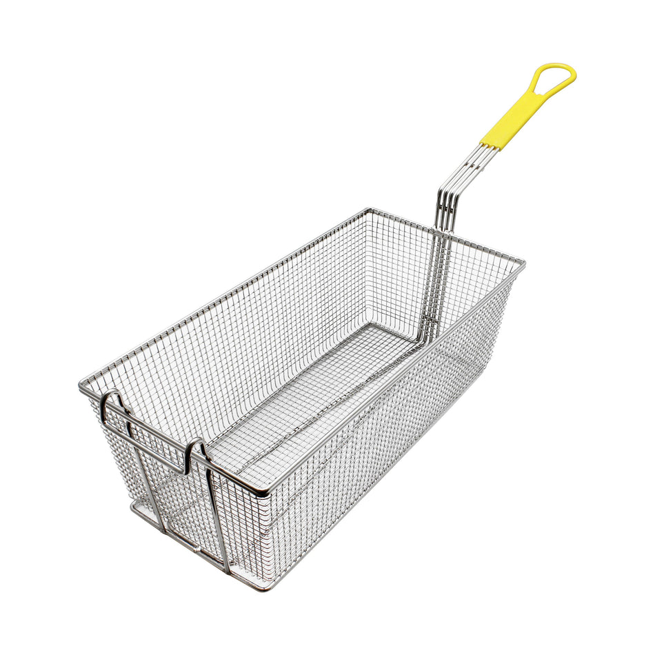 Thunder Group SLFB009 17 Inch Rectangular Fry Basket Wire Mesh Yellow Handle Nickel Plated