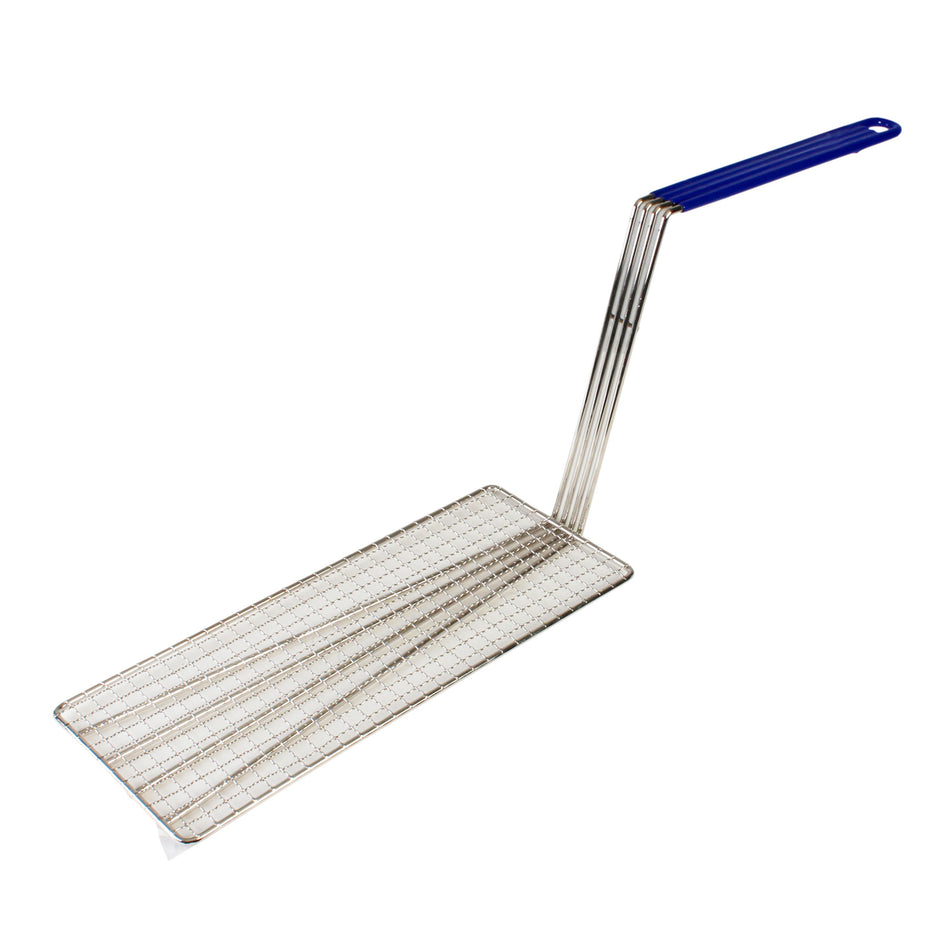 Thunder Group SLFBP014 14.5 Inch Fry Basket Press Flat Mesh Panel Blue Handle Nickel Plated
