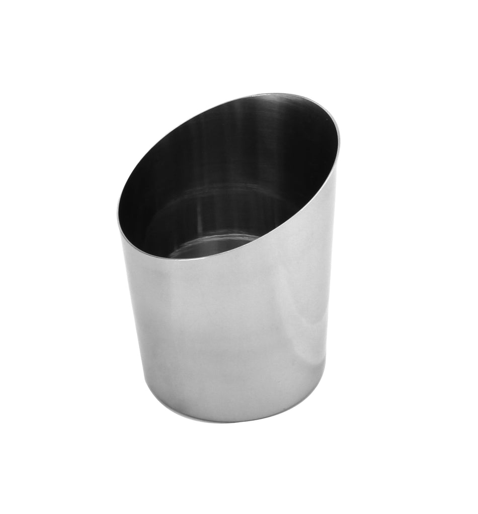 14 oz, 3-1/2" Diameter x 4-4/7" Height, Angled French Fry Cup, Stainless Steel, Mirror Finish