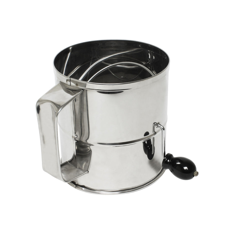 8 Cup Flour Sifter with Four Wire agitator to sift flour, Stainless Steel