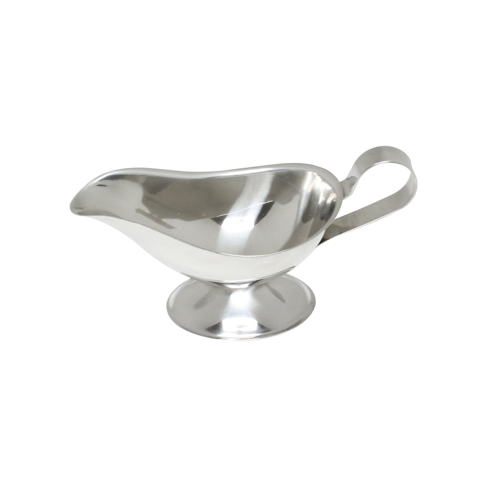 5 oz, 7-1/2" x 3" x 2-3/4", Gravy Boat, Stainless Steel, Mirror Finish, Welded Contoured Handle, Tapered Spout
