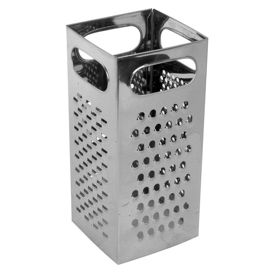 4" x 4" x 8-3/4", Square Grater, Stainless Steel, Open-ended and free standing, Four options from Fine to Coarse grating