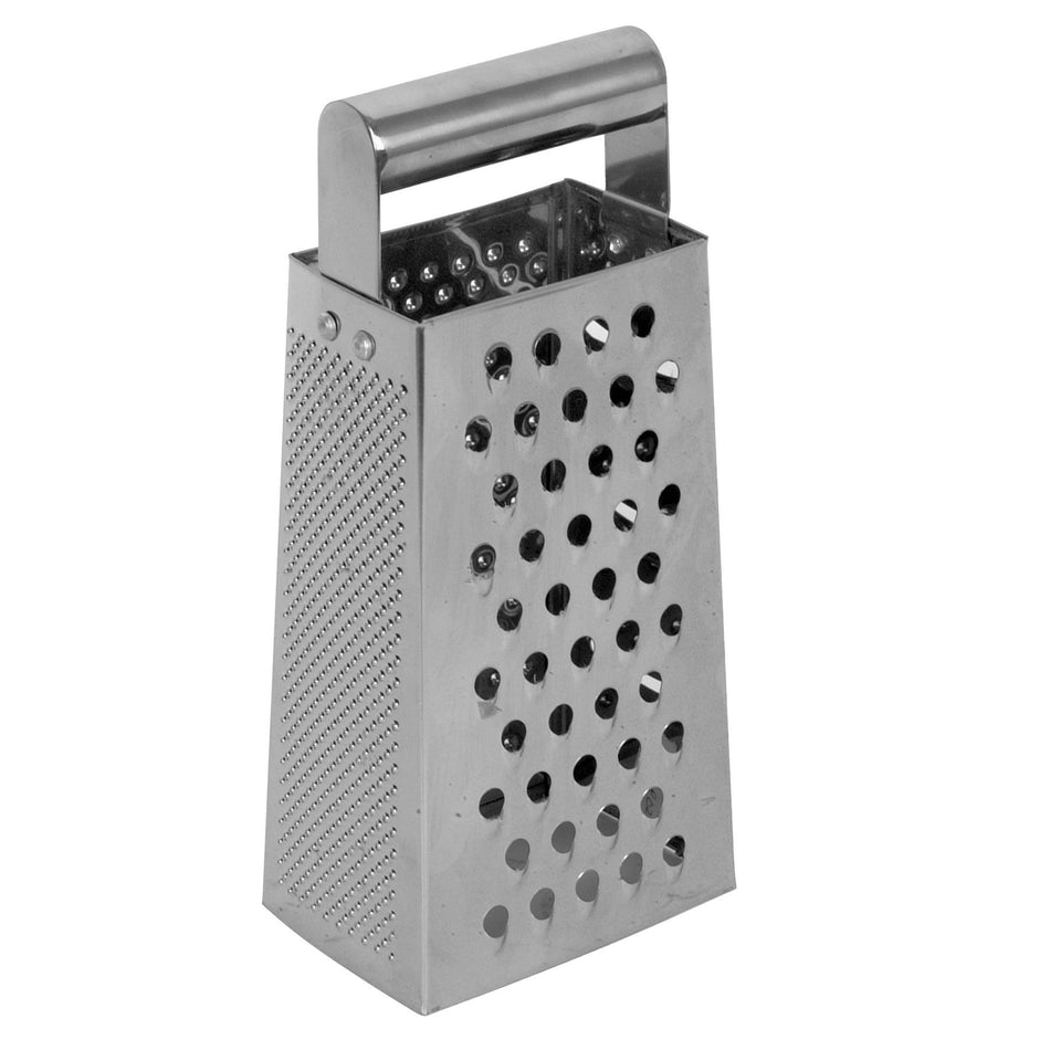 4-1/4" x 2-7/8" x 9-7/8", Grater with Handle, Stainless Steel, Open-ended and free standing, Four options from Fine to Coarse grating