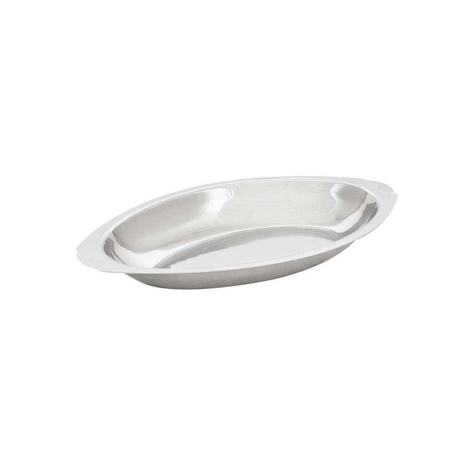 8 oz, 8" x 3-7/8" x 1", Oval Au Gratin Dish, Stainless Steel, 0.63mm Thickness