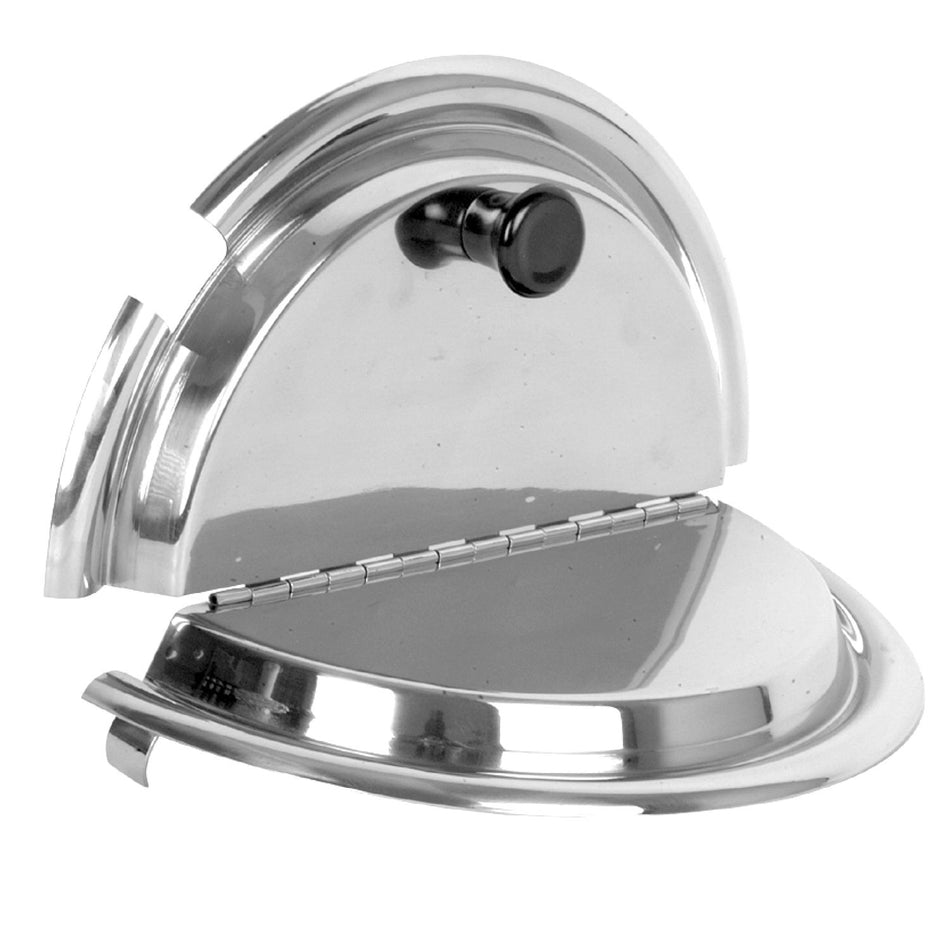 12" Diameter, Divided Cover with a Plastic knob on top and notched on side for Ladle, and Fits 11 qt Inset Pan , Stainless Steel