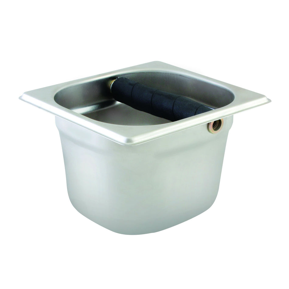 6-2/7" x 6-7/8" x 4", Knock Box, Stainless Steel, 0.6mm Thickness with Rubber Knock bar