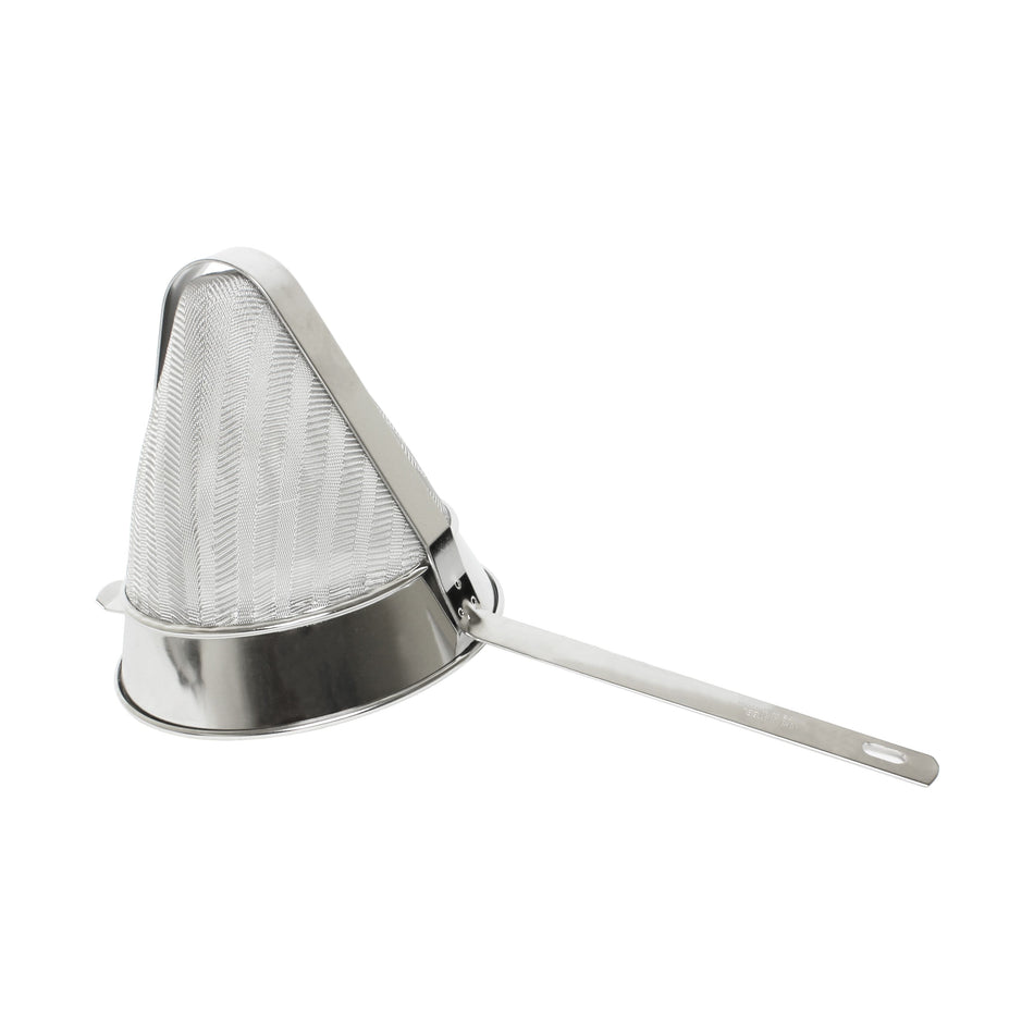 1-1/2 qt, 8" Diameter x 18" Length, Fine Mesh Reinforced Bouillon Strainer, Stainless Steel 18/8, 304 Material, Made In Taiwan