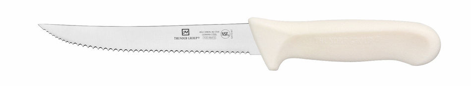 Utility Knife, 5-1/2" Blade,  Serrated Edge,  White Polypropylene Handles, German Steel, NSF