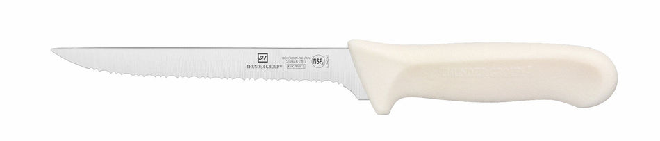 Utility Knife, 6" Blade, Wavy Edge,  White Polypropylene Handles, German Steel, NSF