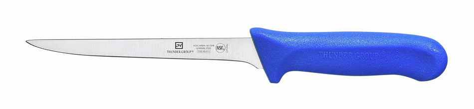 Boning Knife, 6" Blade, Narrow, Blue Polypropylene Handles, German Steel, NSF