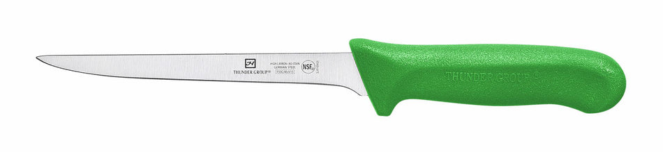 Boning Knife, 6" Blade, Narrow, Green Polypropylene Handles, German Steel, NSF