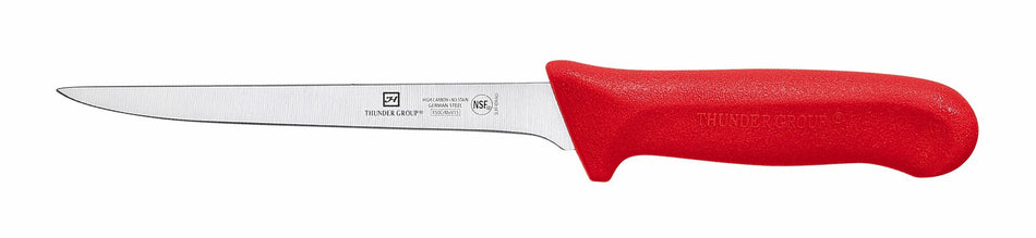 Boning Knife, 6" Blade, Narrow, Red Polypropylene Handles, German Steel, NSF