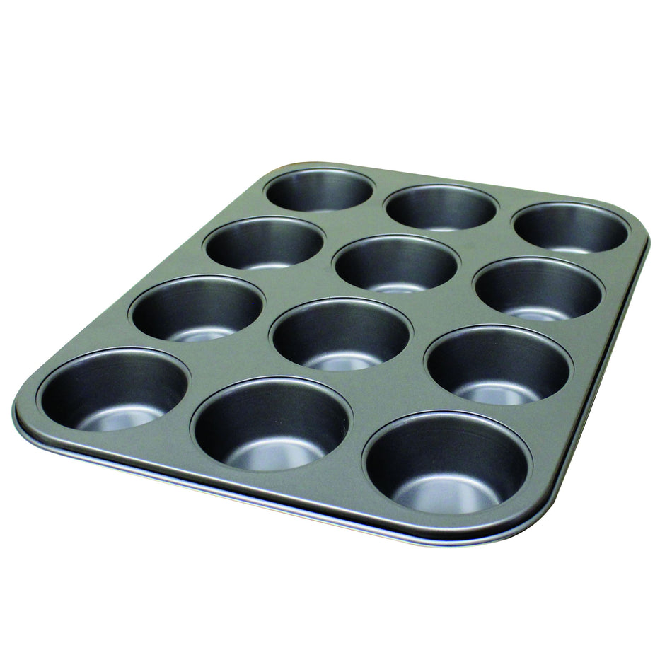 3-1/2 oz each cup, Non-Stick Muffin Pan, 12 Cavities, Carbon Steel, 0.4mm Thickness, Oven Safe