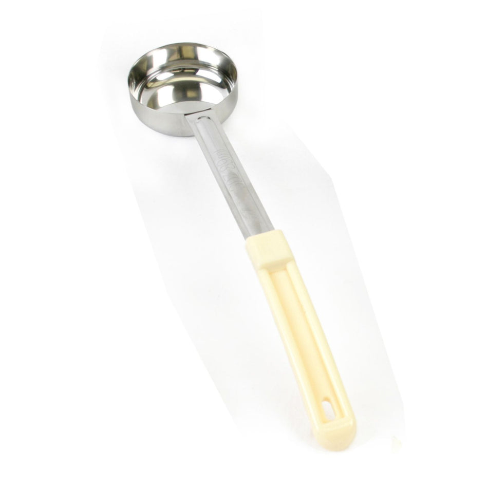 3 oz, 12-5/8" x 2-7/8" x 1-3/4", Solid Portion Controller, Ivory Color, Stainless Steel Body (1mm Thickness) with Polypropylene Handle, Color Coded, Dishwasher Safe, Each Grip Surface, Two-Piece Construction