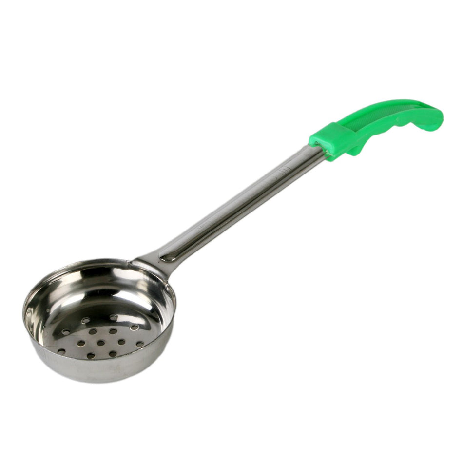 4 oz, 13-7/8" x 3-1/4" x 1-1/2", Perforated Portion Controller, Green Color, Stainless Steel Body (1mm Thickness) with Polypropylene Handle, Color Coded, Dishwasher Safe, Each Grip Surface, One-Piece Construction