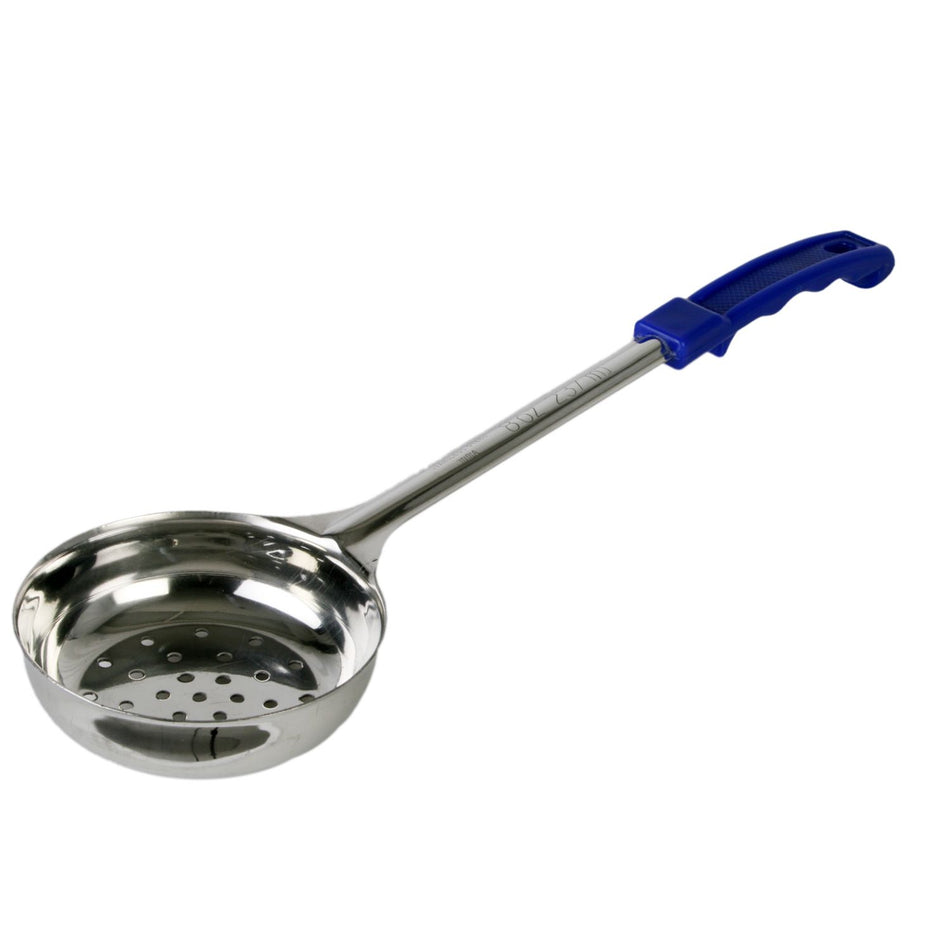 8 oz, 15-3/8" x 4-5/8" x 1-1/4", Perforated Portion Controller, Blue Color, Stainless Steel Body (1mm Thickness) with Polypropylene Handle, Color Coded, Dishwasher Safe, Each Grip Surface, One-Piece Construction